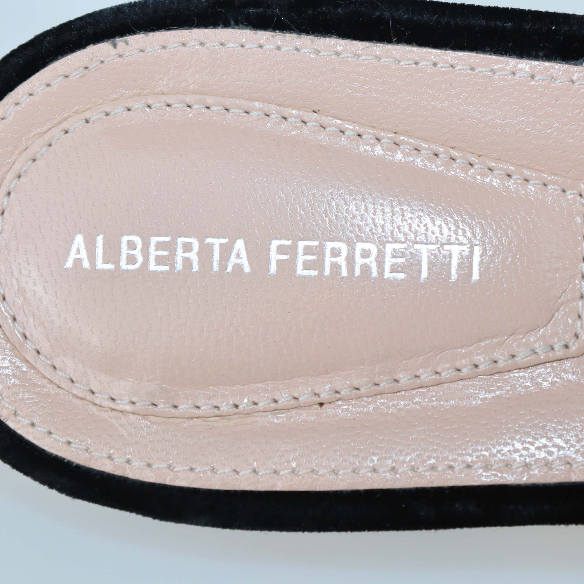 Alberta Ferretti Black Velvet Embroidered Mia Flat Mules