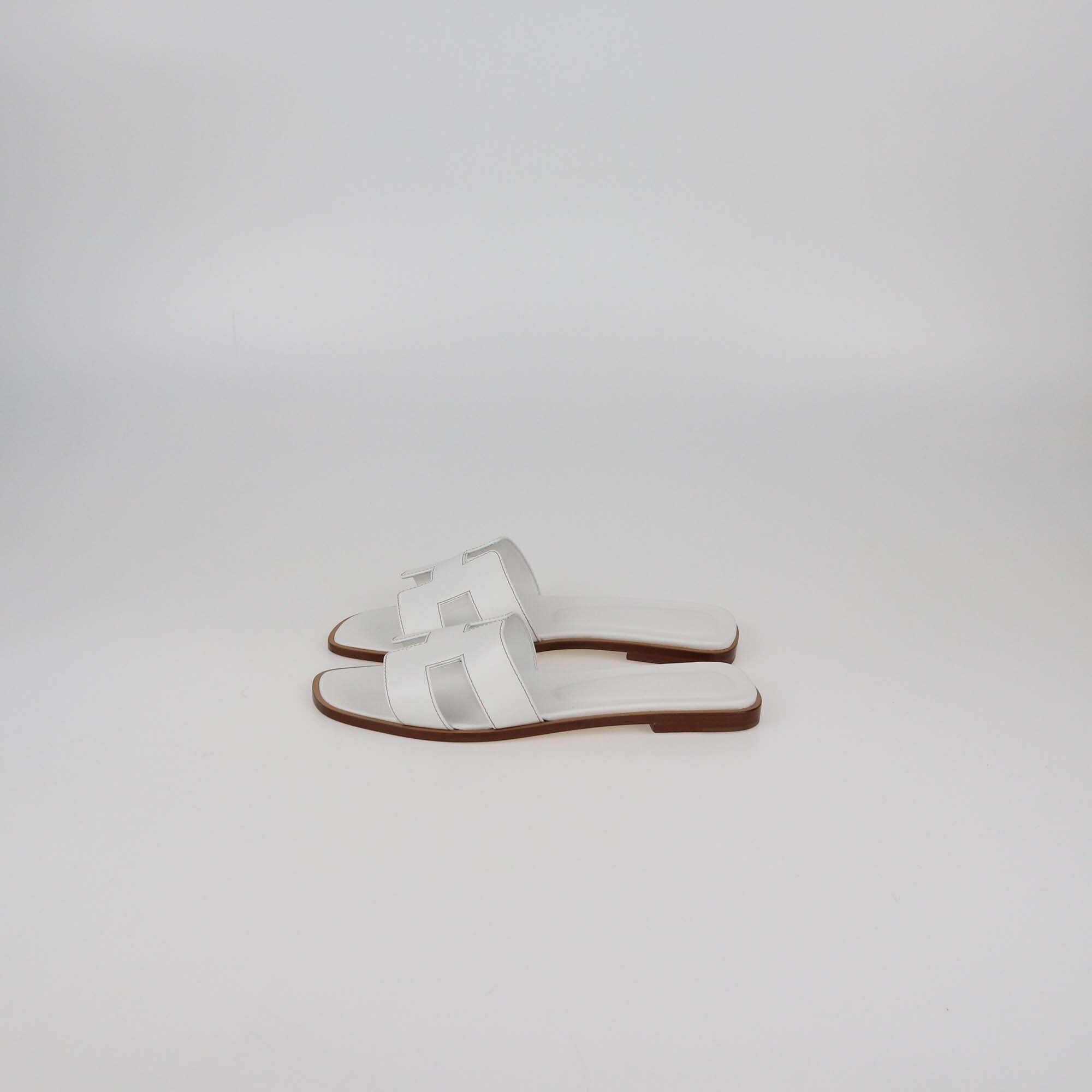Hermes White Leather Oran Sandals Womens Hermes 