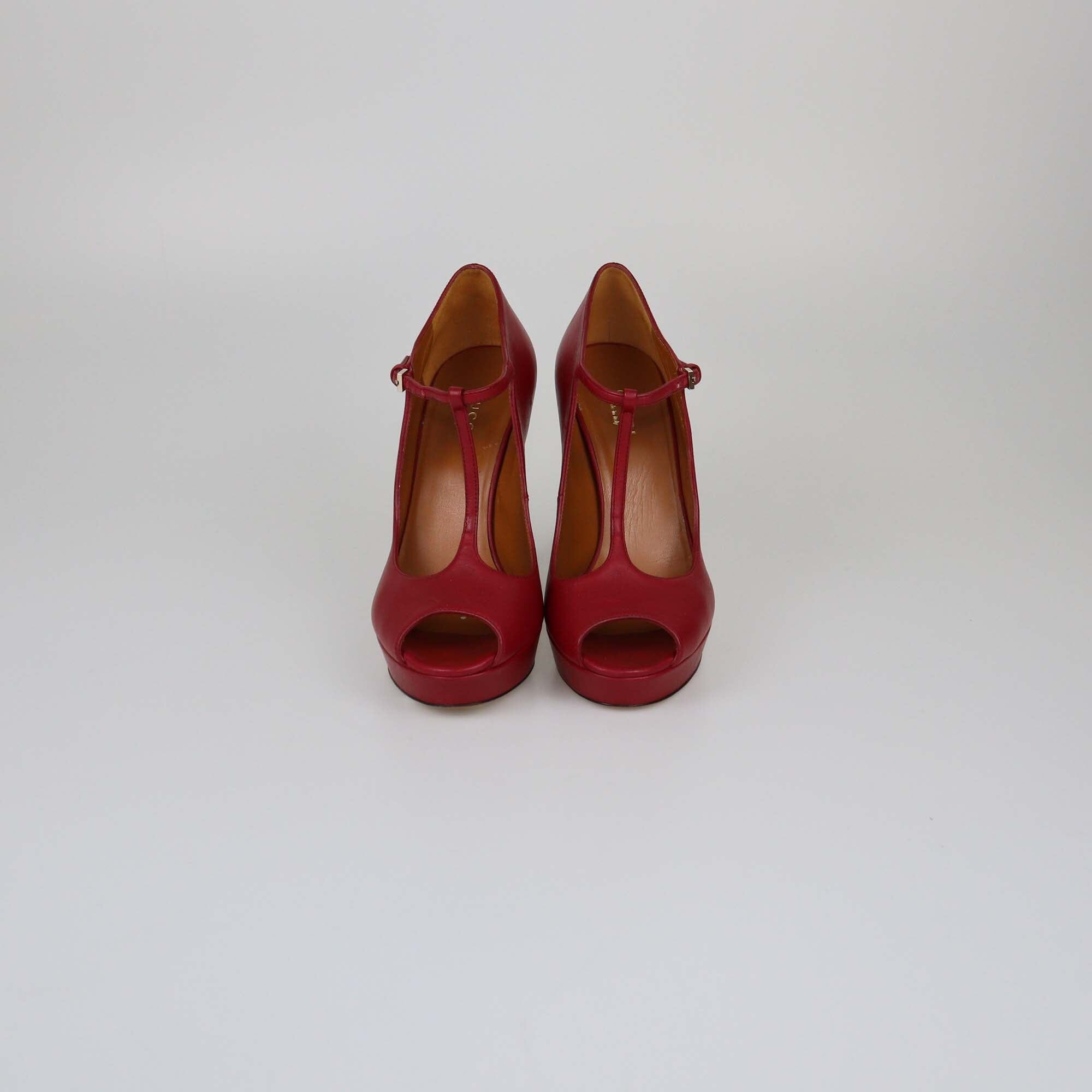 Gucci Red Betty T-Strap Platform Peep Toe Pumps Womens Gucci 