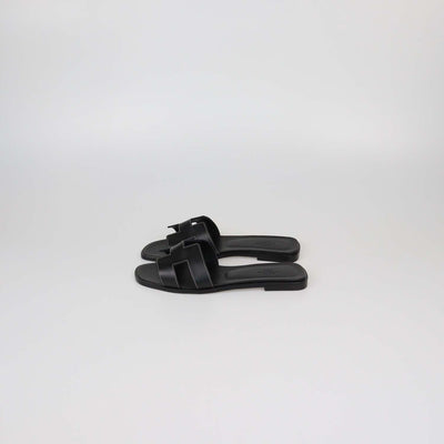 Hermes Black Box Calf Leather Oran Sandals