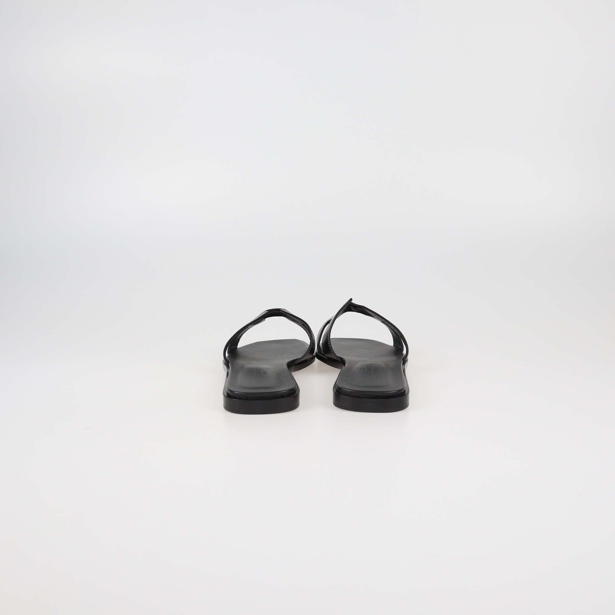 Hermes Black Leather Oran Sandals Womens Hermes 