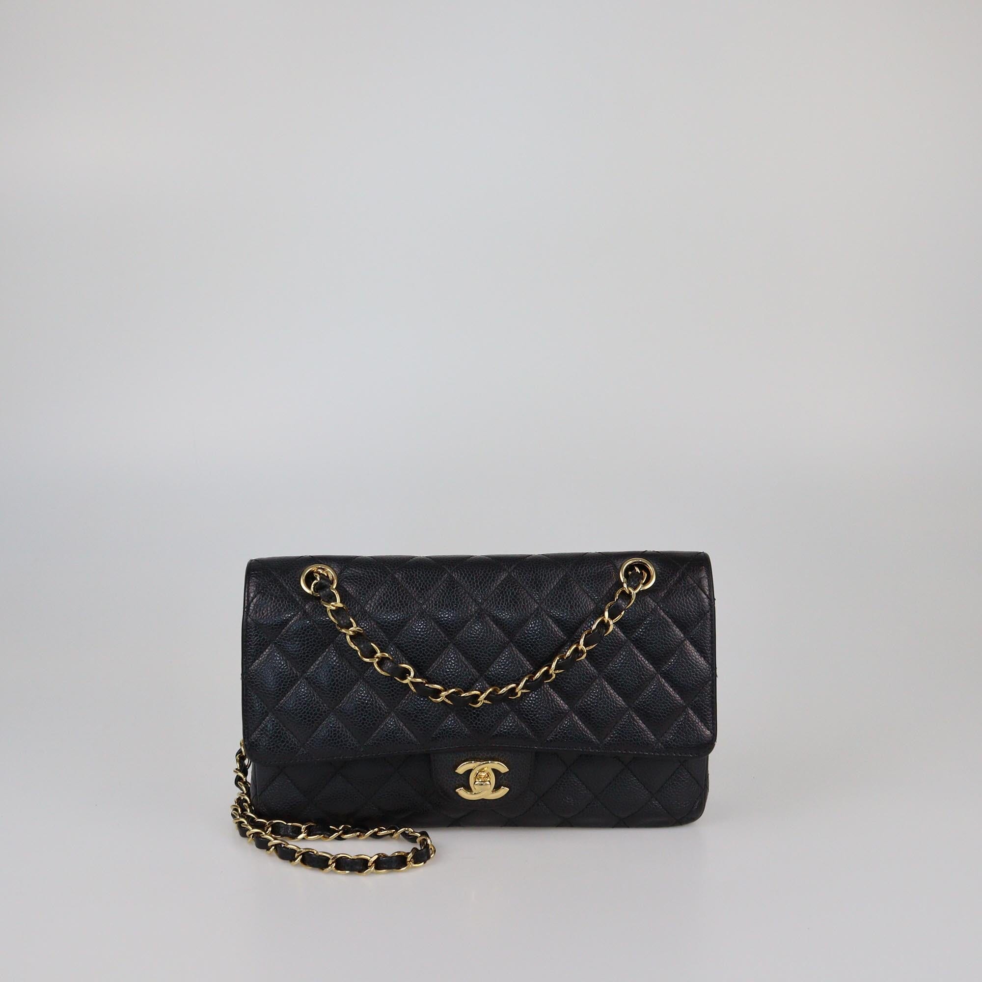 Chanel Black Quilted Caviar Medium Classic Double Flap Bag Womens Chanel 