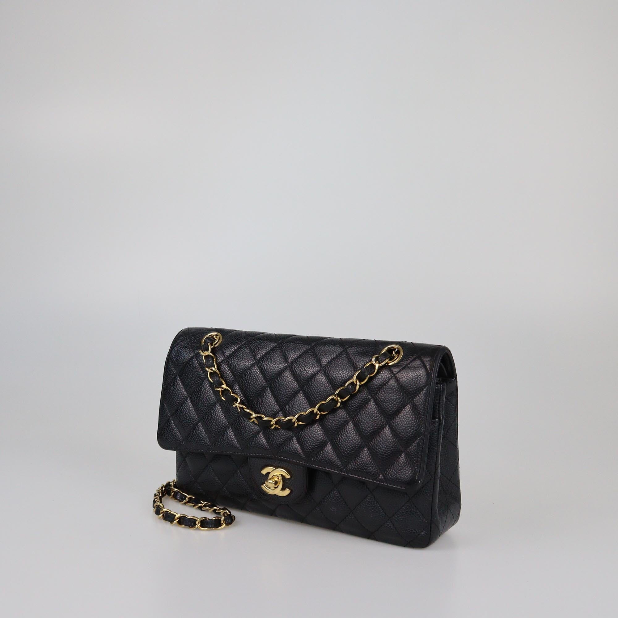 Chanel Black Quilted Caviar Medium Classic Double Flap Bag Womens Chanel 