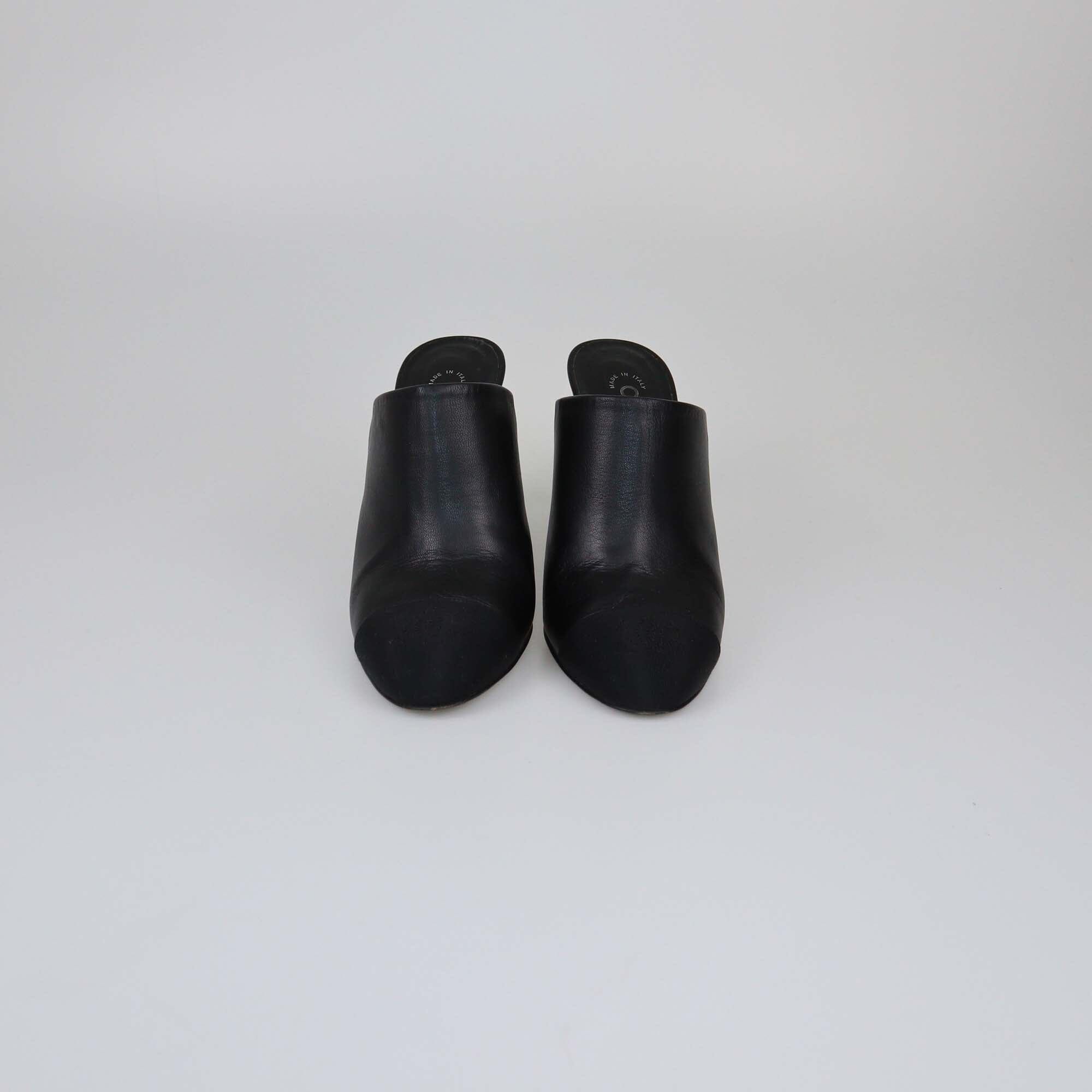 Chanel Black CC Cap Toe Mules Womens Chanel 