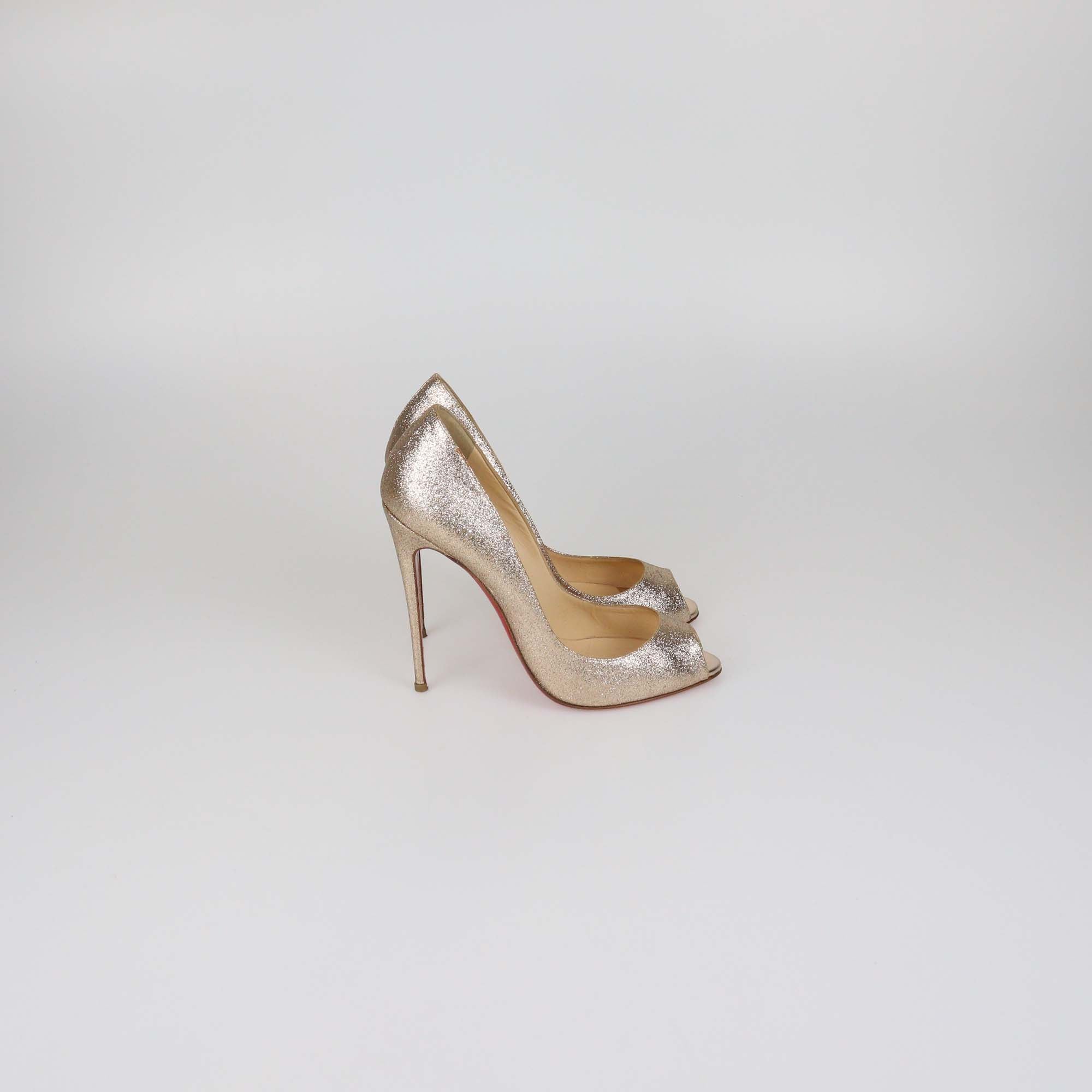 Christian Louboutin Rose Gold Glitter Youpi Peep Toe Pumps