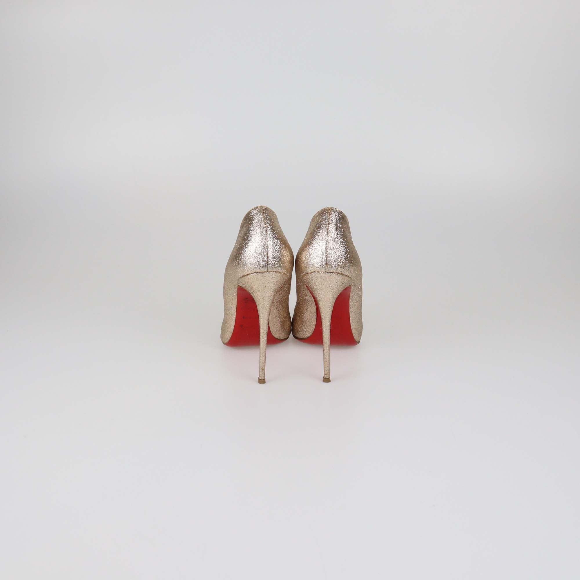 Christian Louboutin Rose Gold Glitter Youpi Peep Toe Pumps