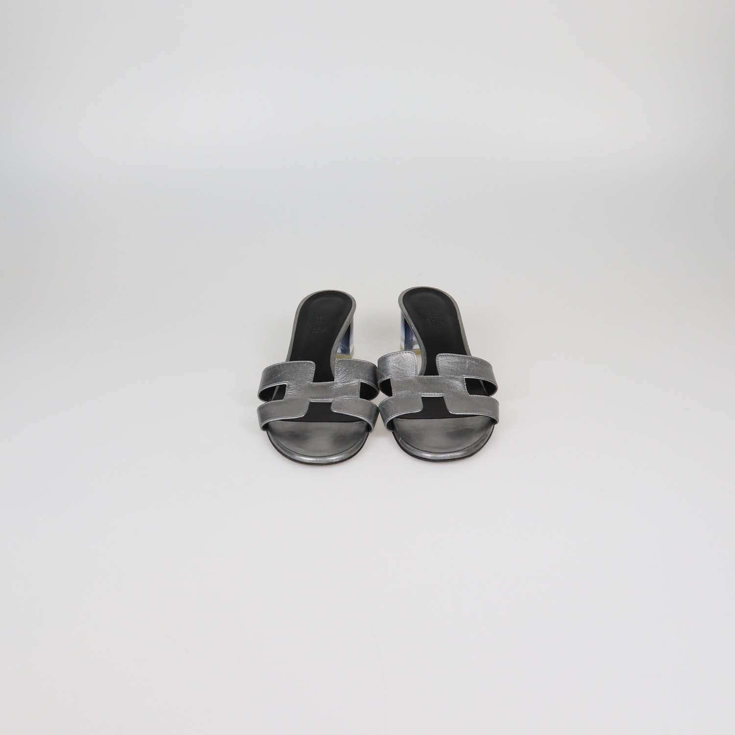 Hermes Gris/Argenté Vieilli Leather Oasis Sandals