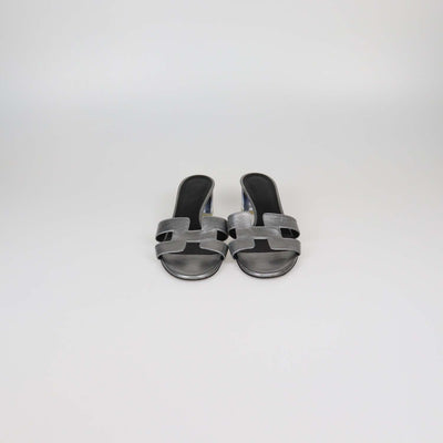 Hermes Gris/Argenté Vieilli Leather Oasis Sandals