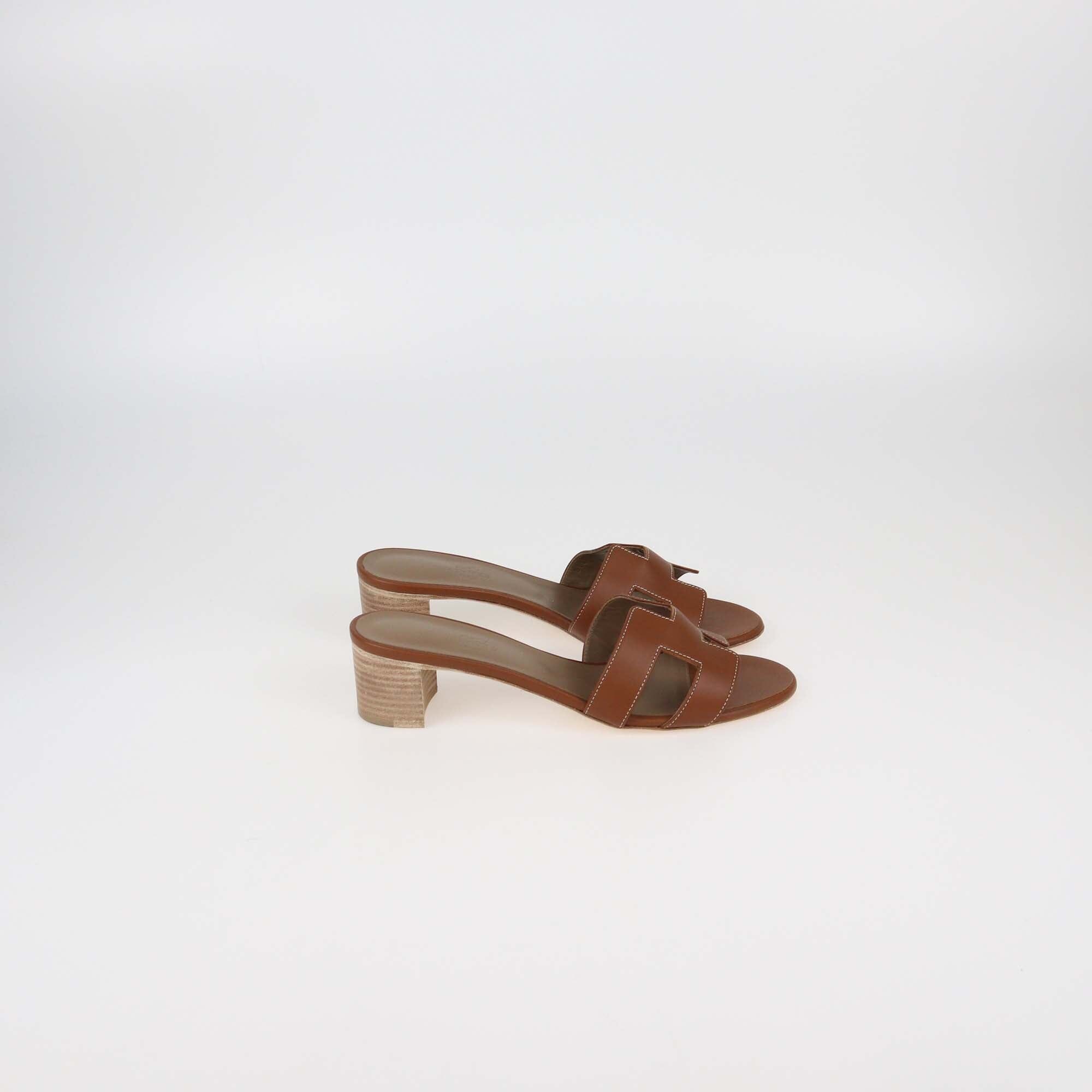 Hermes Gold Leather Oasis Sandals Womens Hermes 