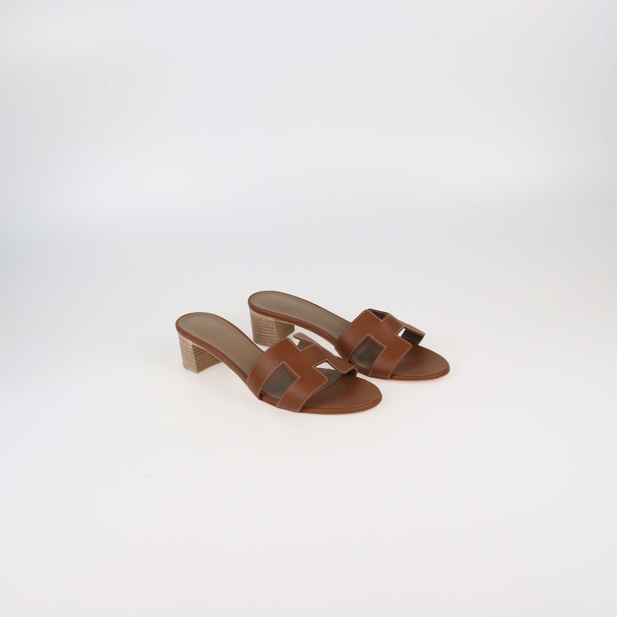 Hermes Gold Leather Oasis Sandals Womens Hermes 