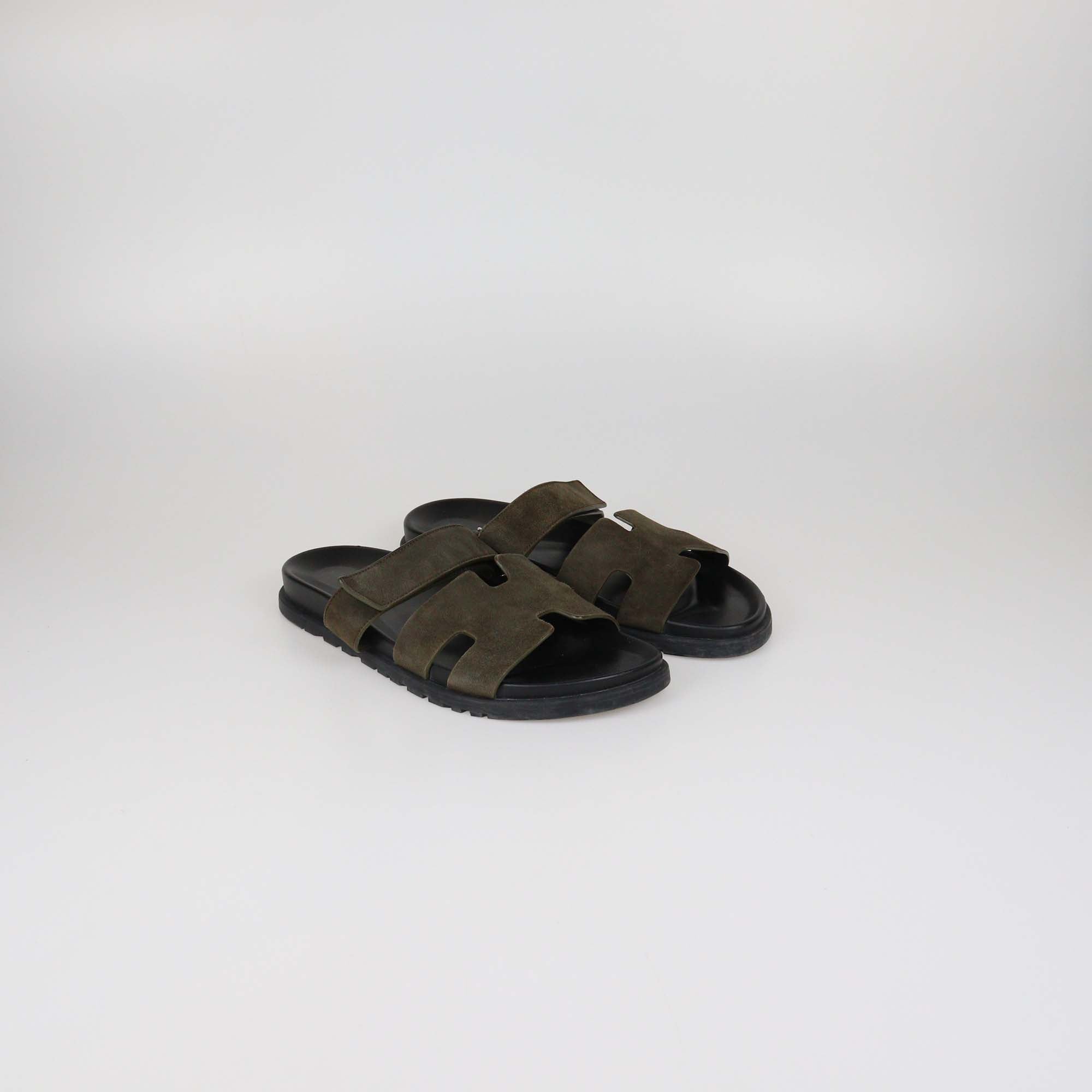 Hermes Olive Green Suede Chypre Sandals