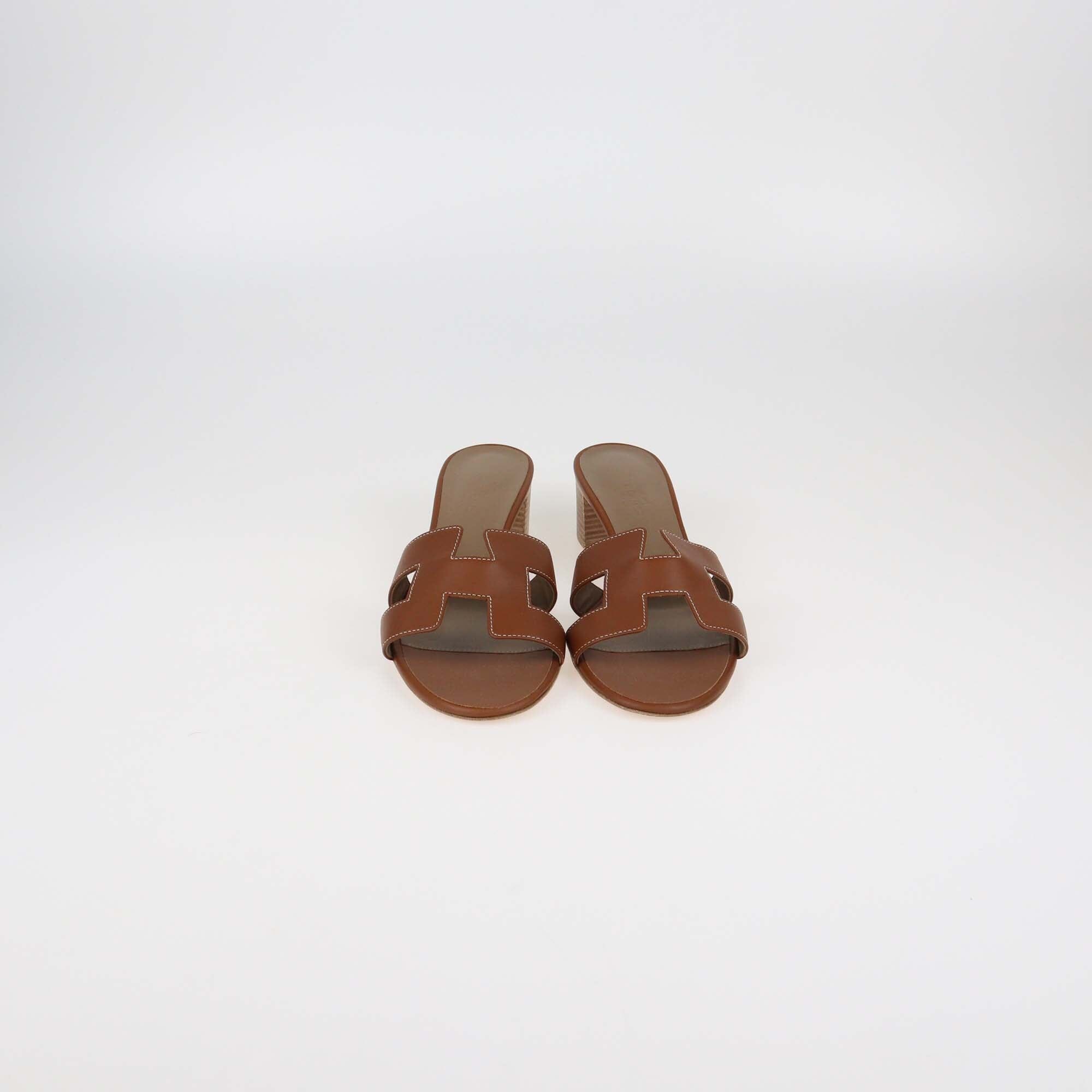 Hermes Gold Leather Oasis Sandals Womens Hermes 