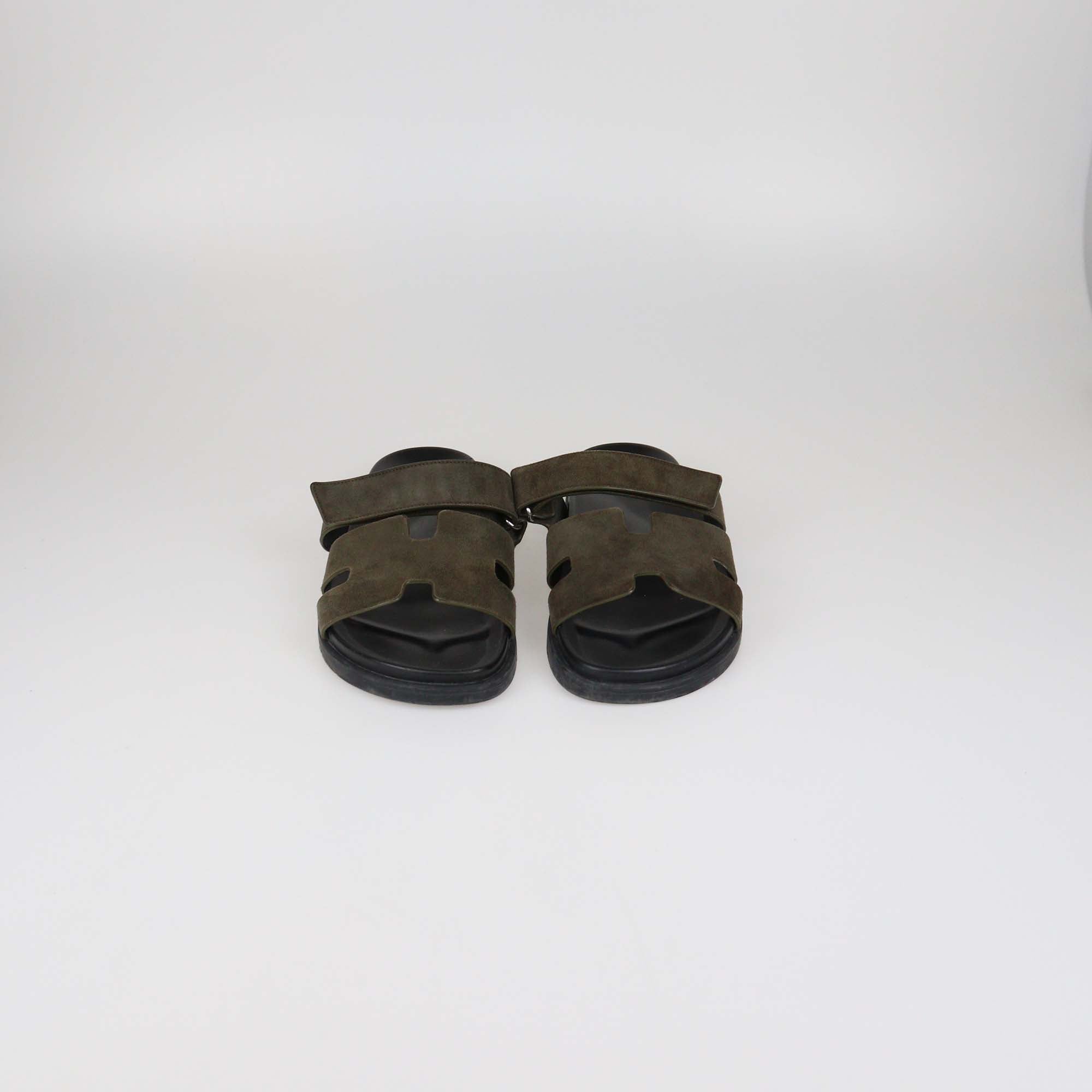 Hermes Olive Green Suede Chypre Sandals