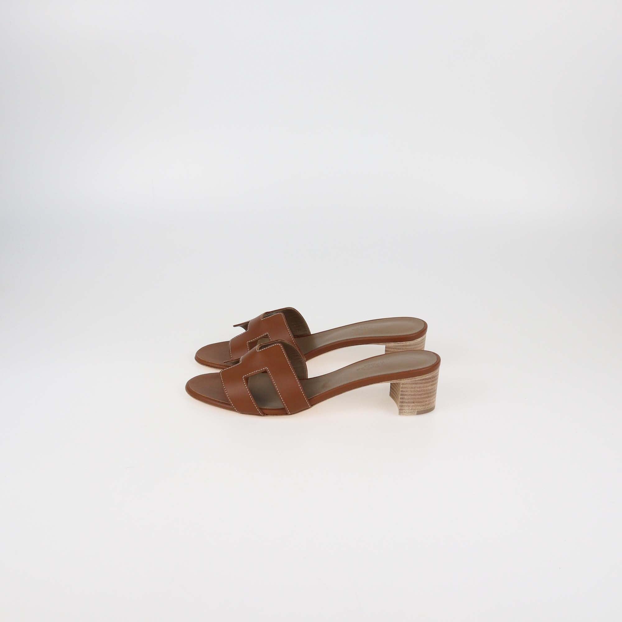 Hermes Gold Leather Oasis Sandals Womens Hermes 