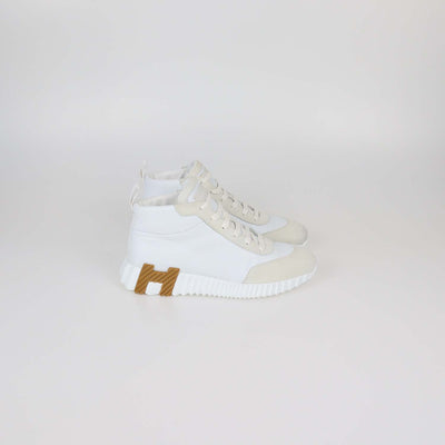 Hermes White Leather and Suede Hip-Hop Sneakers