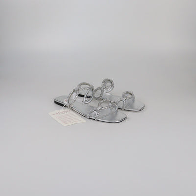 Valentino Silver Chain 1967 Crystal Embellished Slide Sandals Womens Valentino 