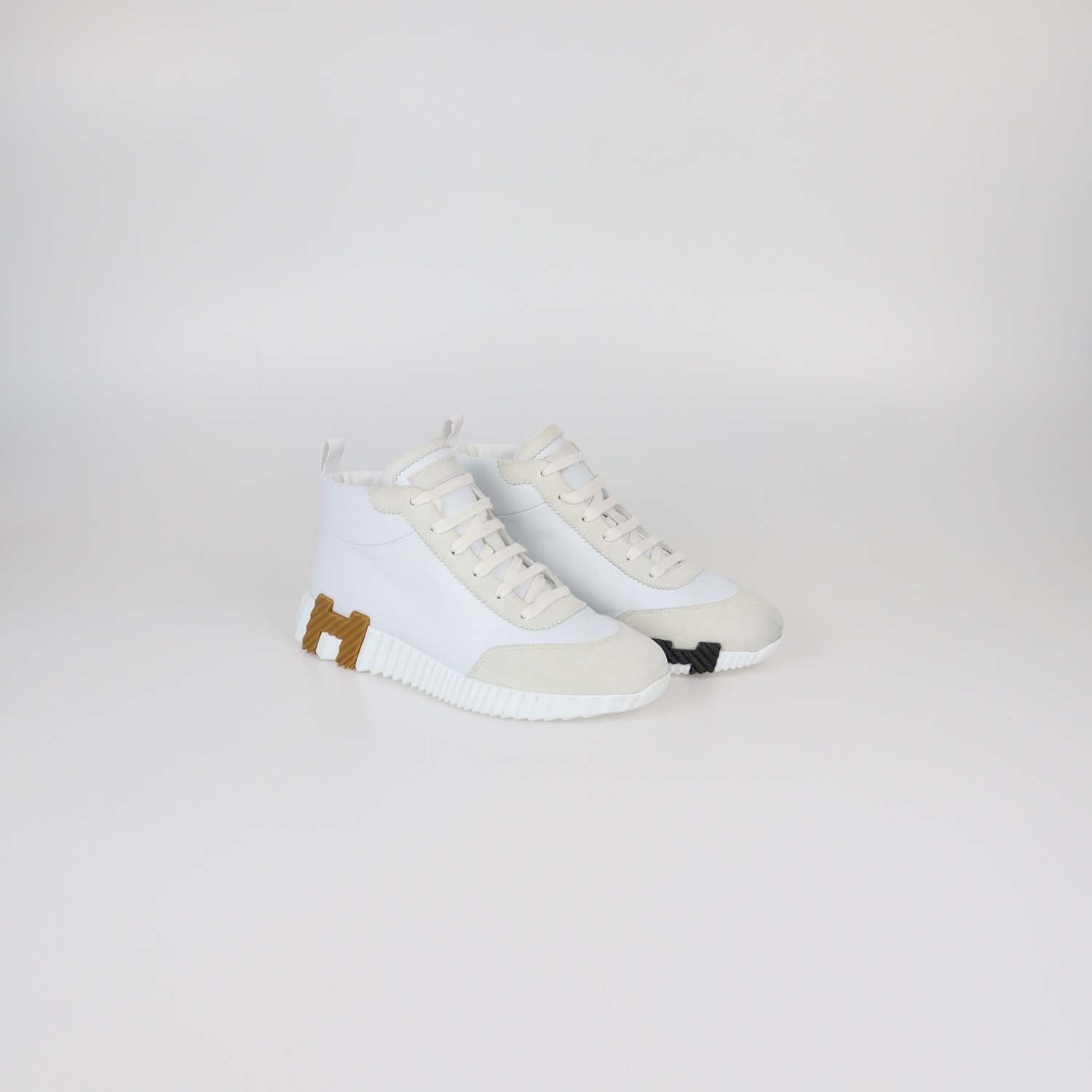 Hermes White Leather and Suede Hip-Hop Sneakers