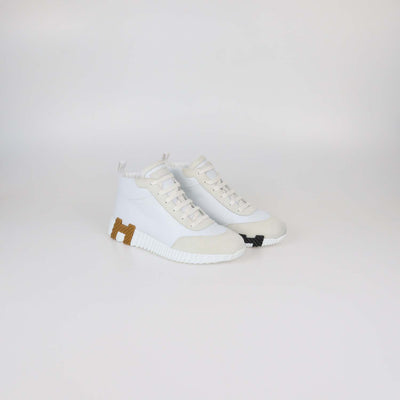 Hermes White Leather and Suede Hip-Hop Sneakers
