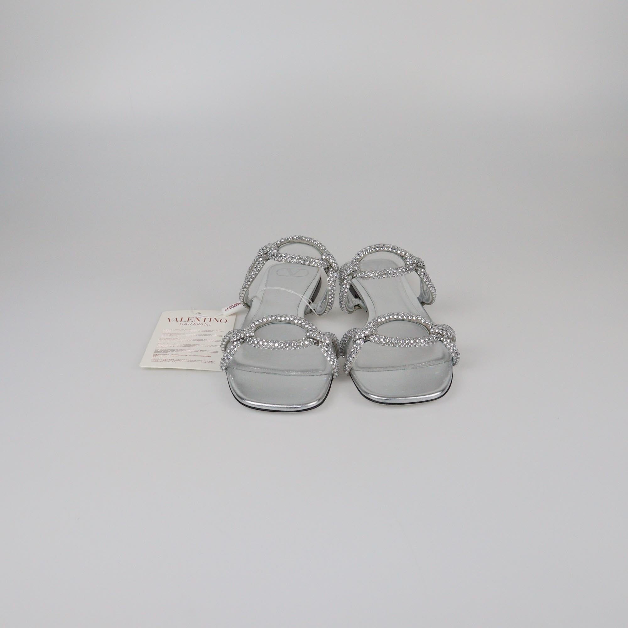 Valentino Silver Chain 1967 Crystal Embellished Slide Sandals Womens Valentino 