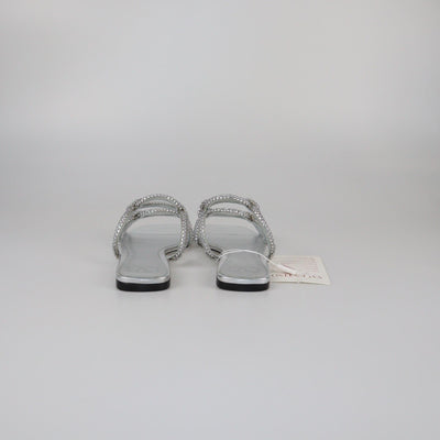 Valentino Silver Chain 1967 Crystal Embellished Slide Sandals Womens Valentino 