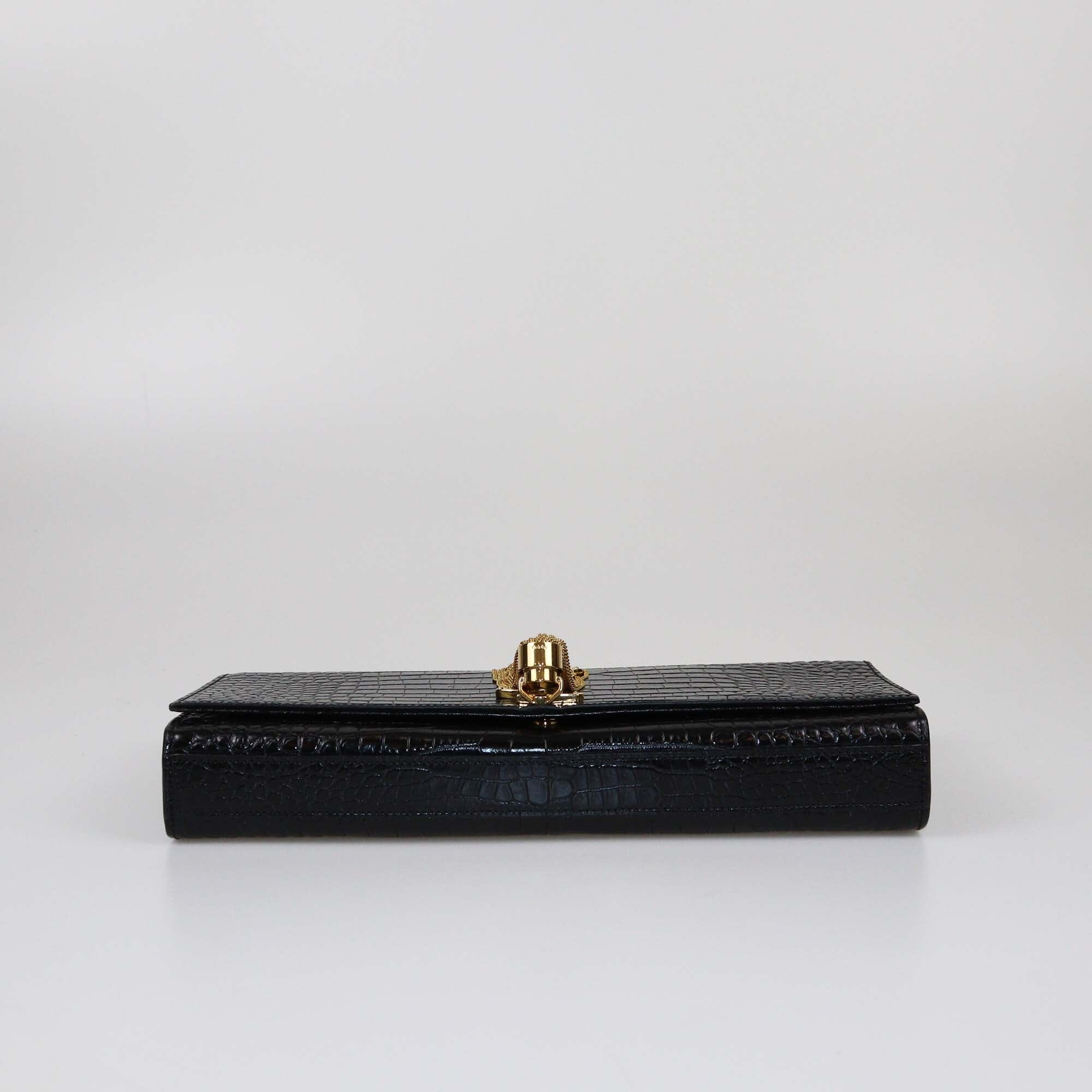 Saint Laurent Black Croc Embossed Kate Tassel Clutch Womens Saint Laurent 