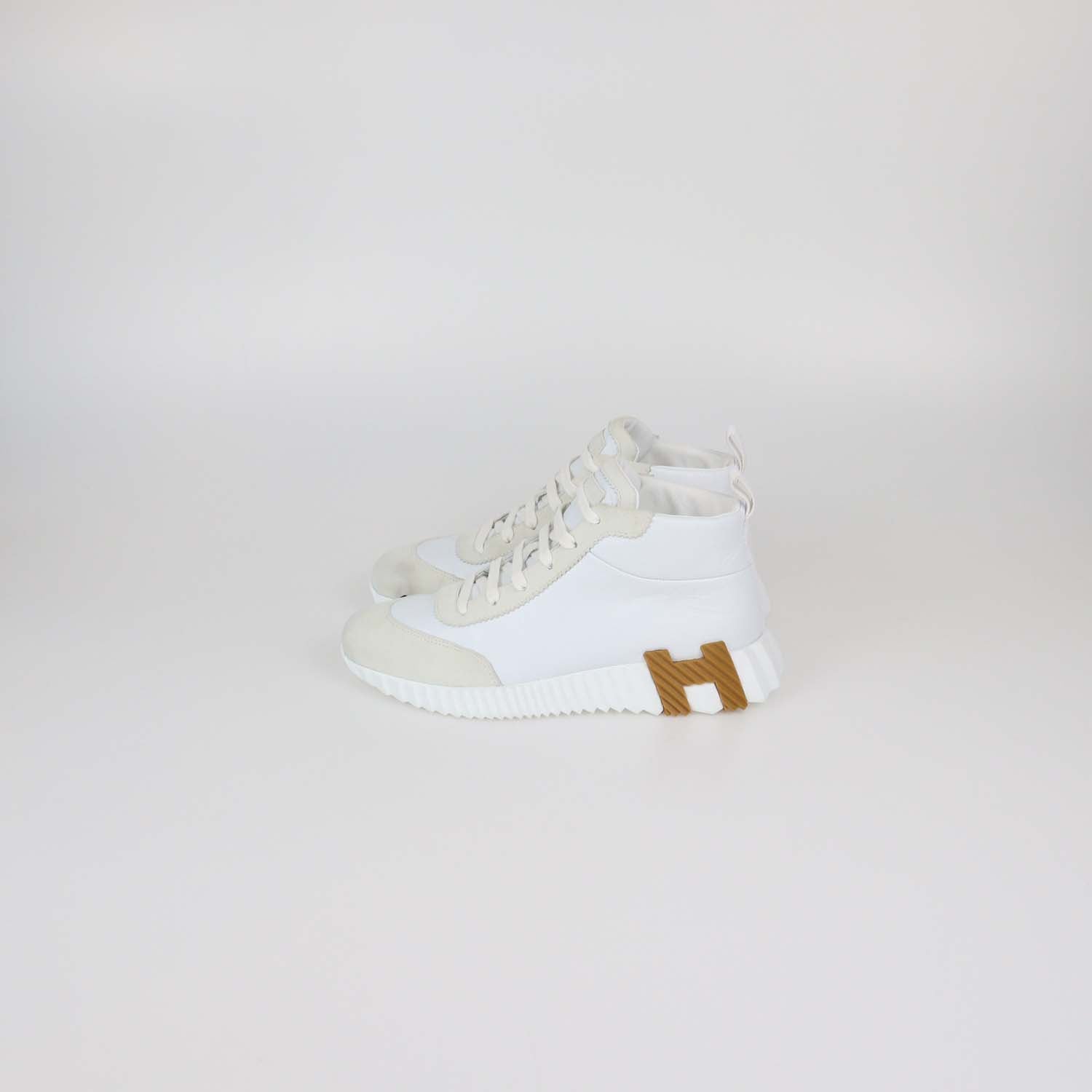Hermes White Leather and Suede Hip-Hop Sneakers