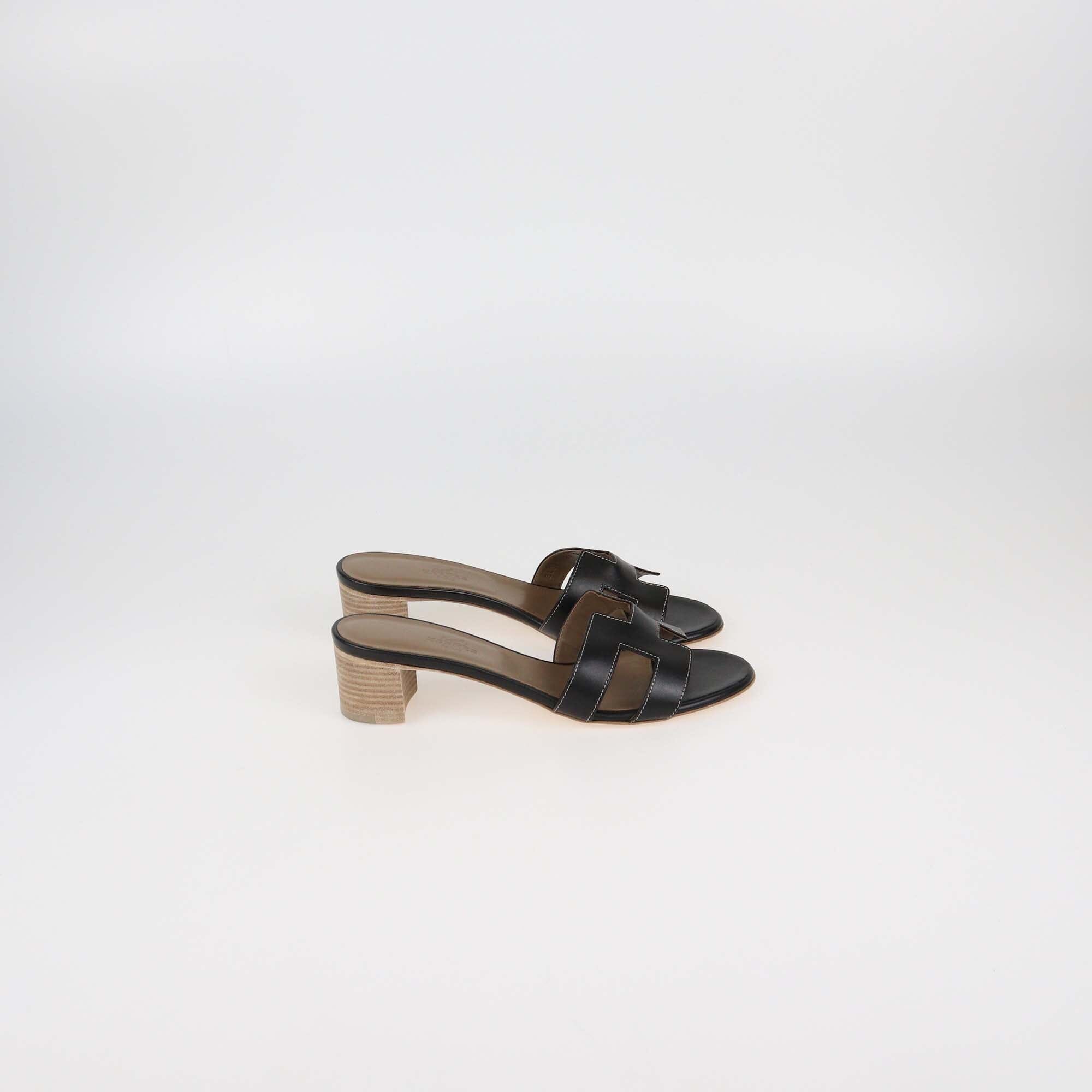 Hermes Black Leather Oasis Sandals Womens Hermes 