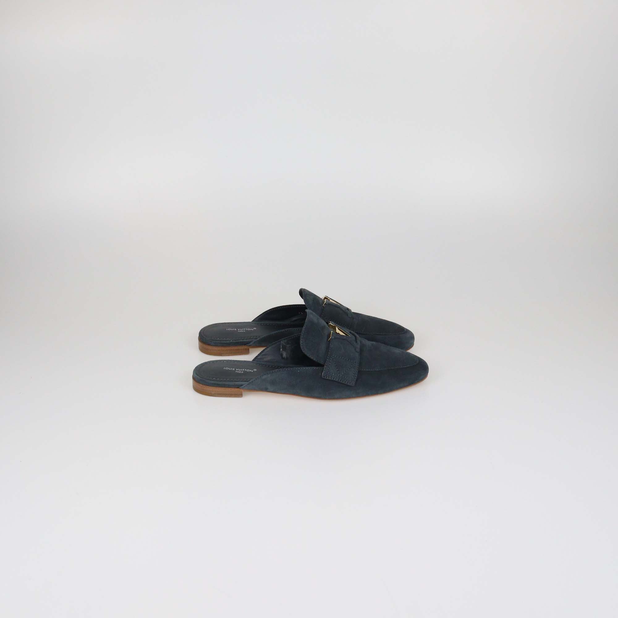 Louis Vuitton Navy Blue Suede LV Mare Flex Open Back Loafer