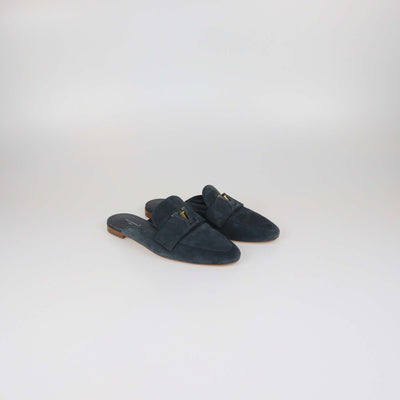 Louis Vuitton Navy Blue Suede LV Mare Flex Open Back Loafer