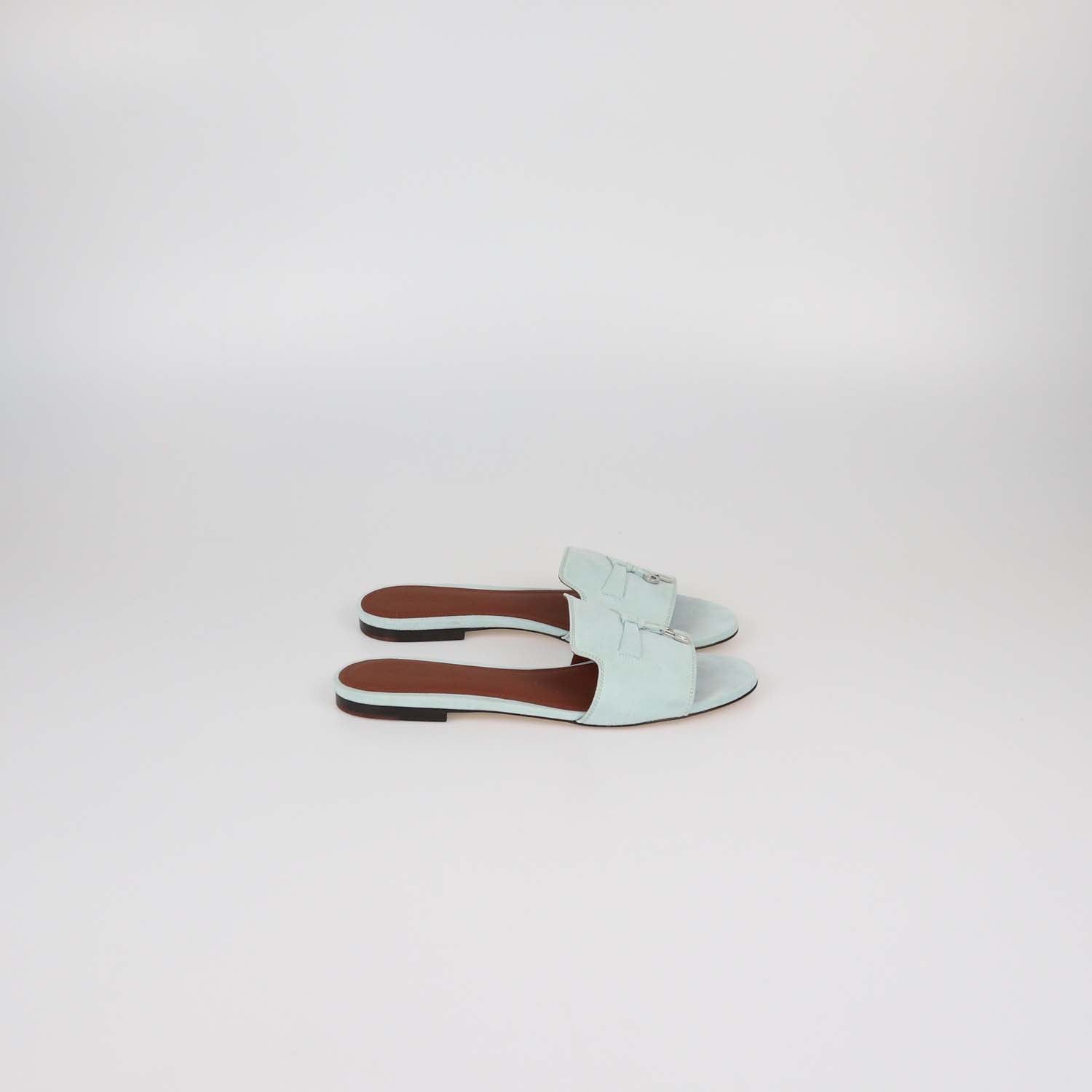 Loro Piana Mint Green Suede Summer Charms Flat Sandals