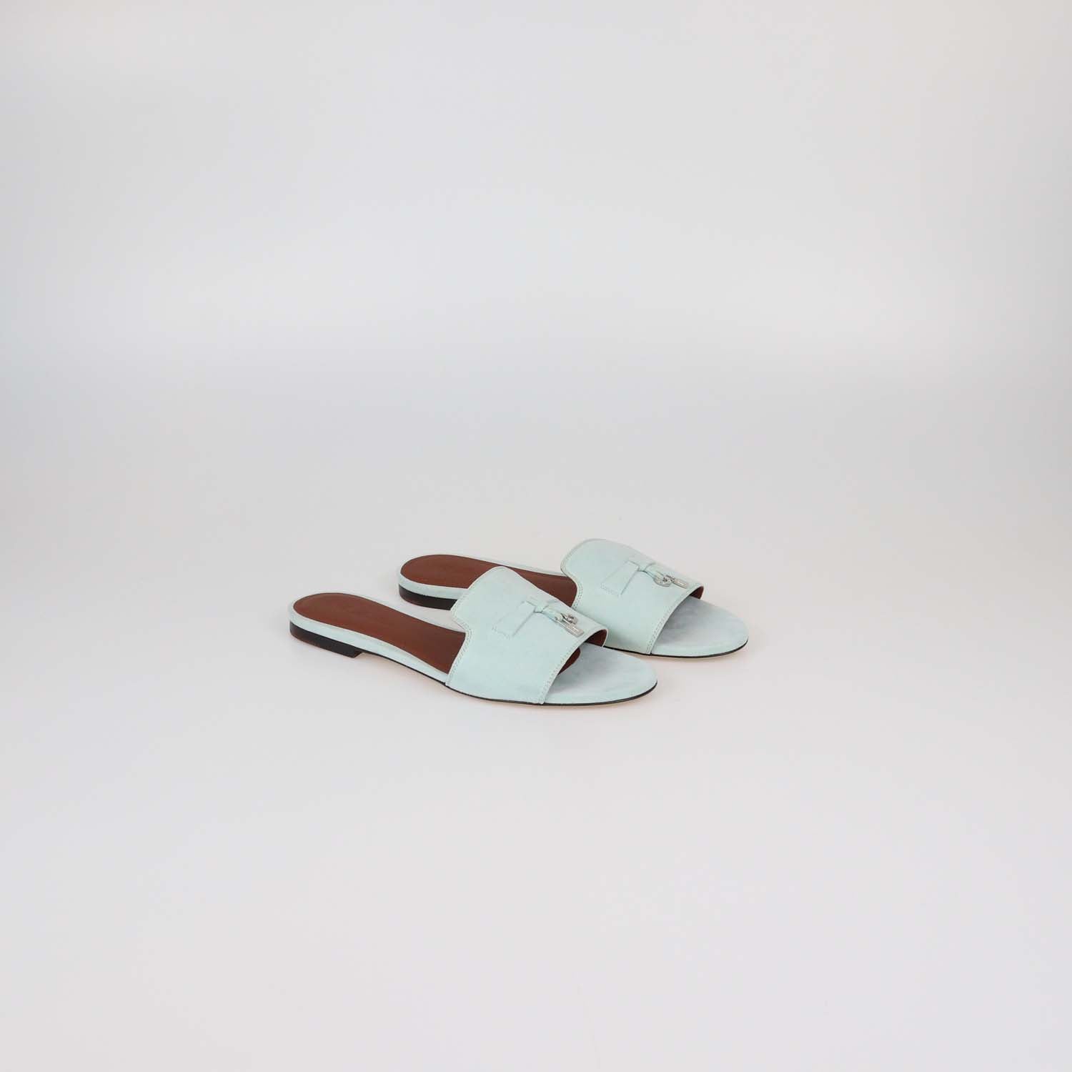 Loro Piana Mint Green Suede Summer Charms Flat Sandals