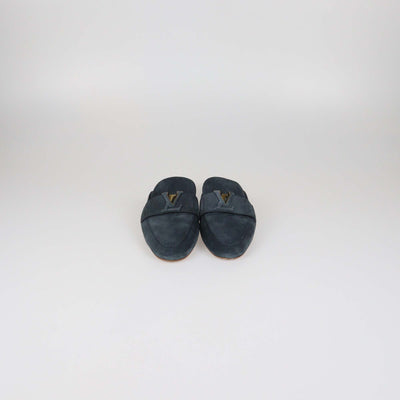 Louis Vuitton Navy Blue Suede LV Mare Flex Open Back Loafer