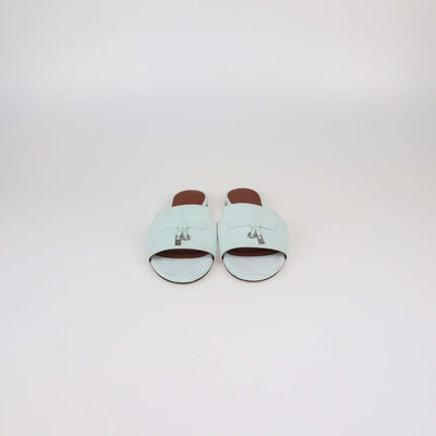 Loro Piana Mint Green Suede Summer Charms Flat Sandals