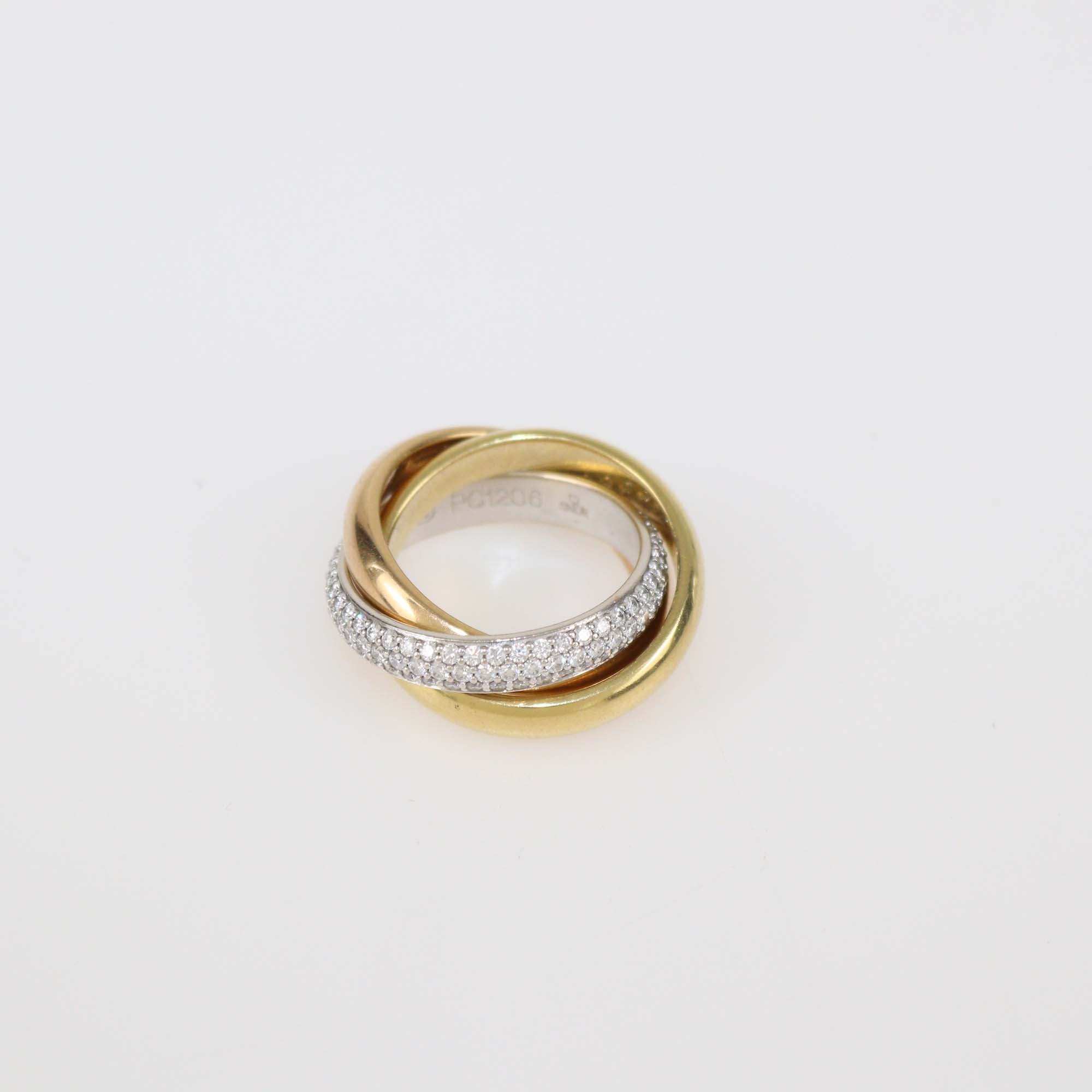 Cartier Three Tone 18K Gold Trinity De Cartier Ring Size 49