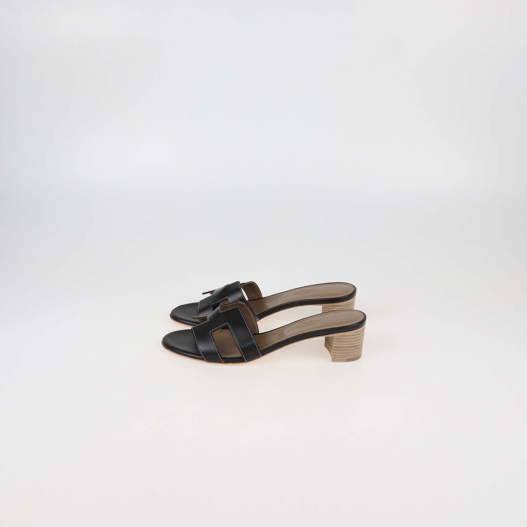 Hermes Black Leather Oasis Sandals Womens Hermes 