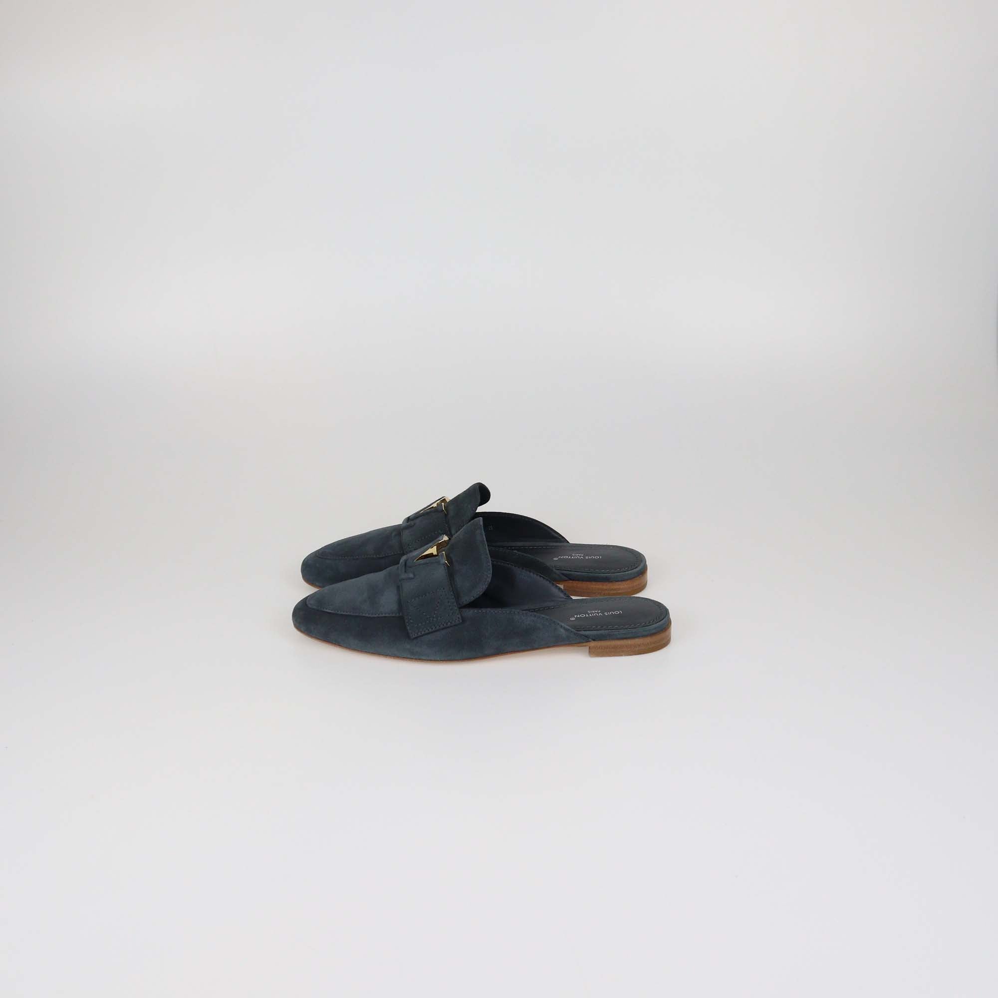 Louis Vuitton Navy Blue Suede LV Mare Flex Open Back Loafer