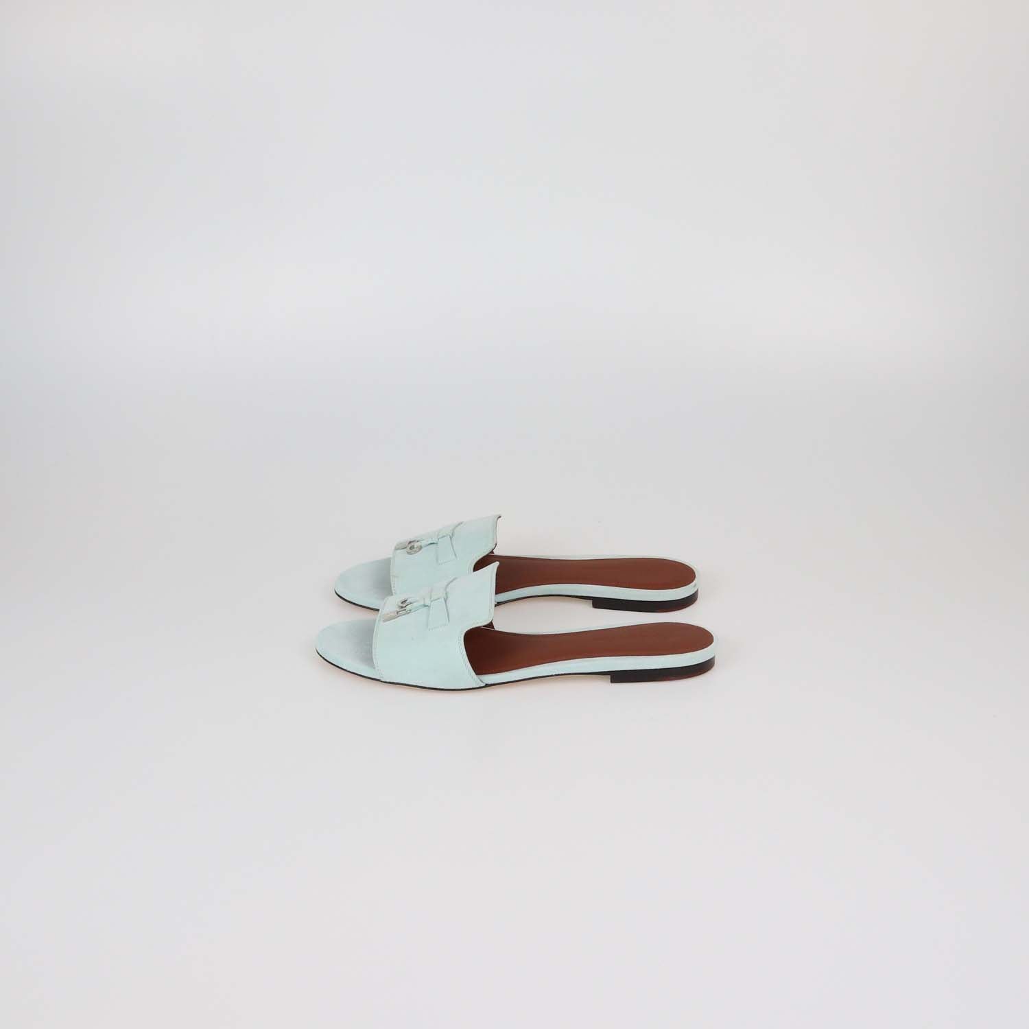 Loro Piana Mint Green Suede Summer Charms Flat Sandals