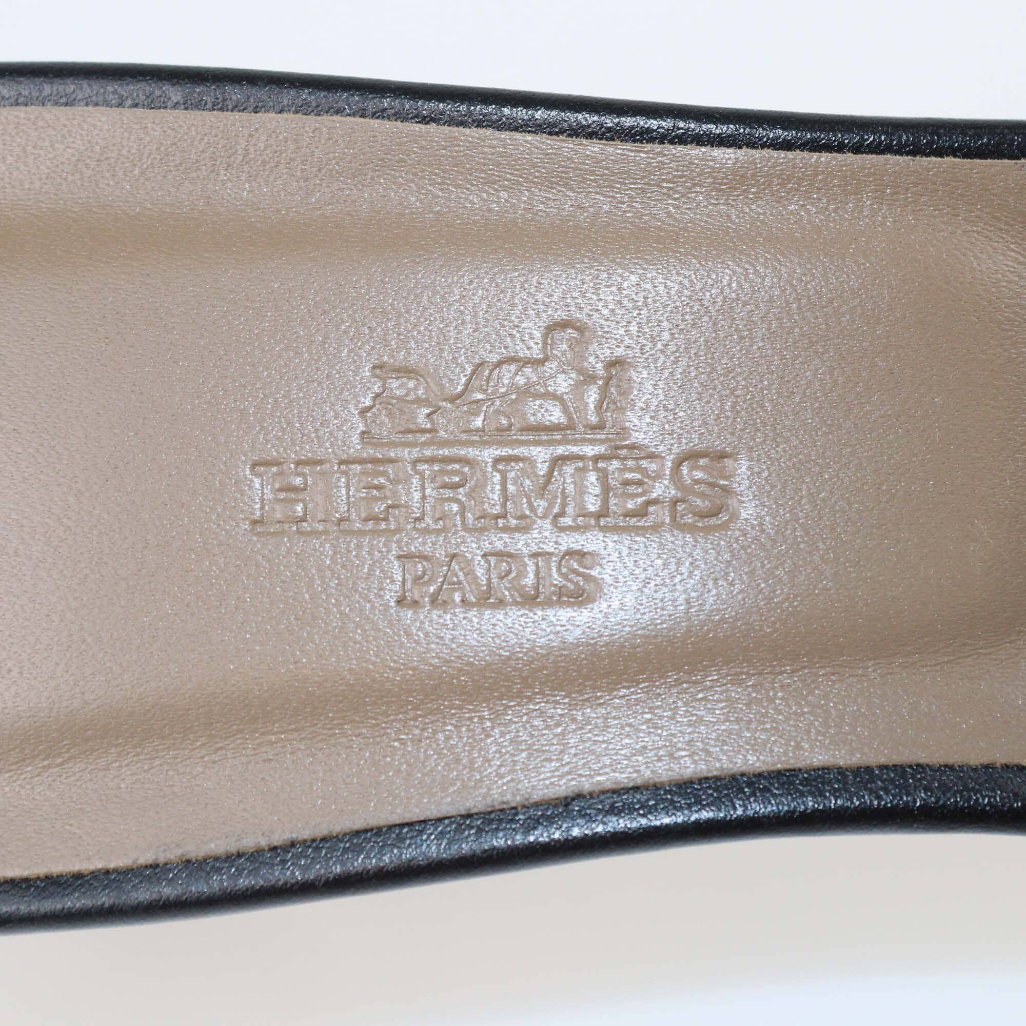 Hermes Black Leather Oasis Sandals Womens Hermes 
