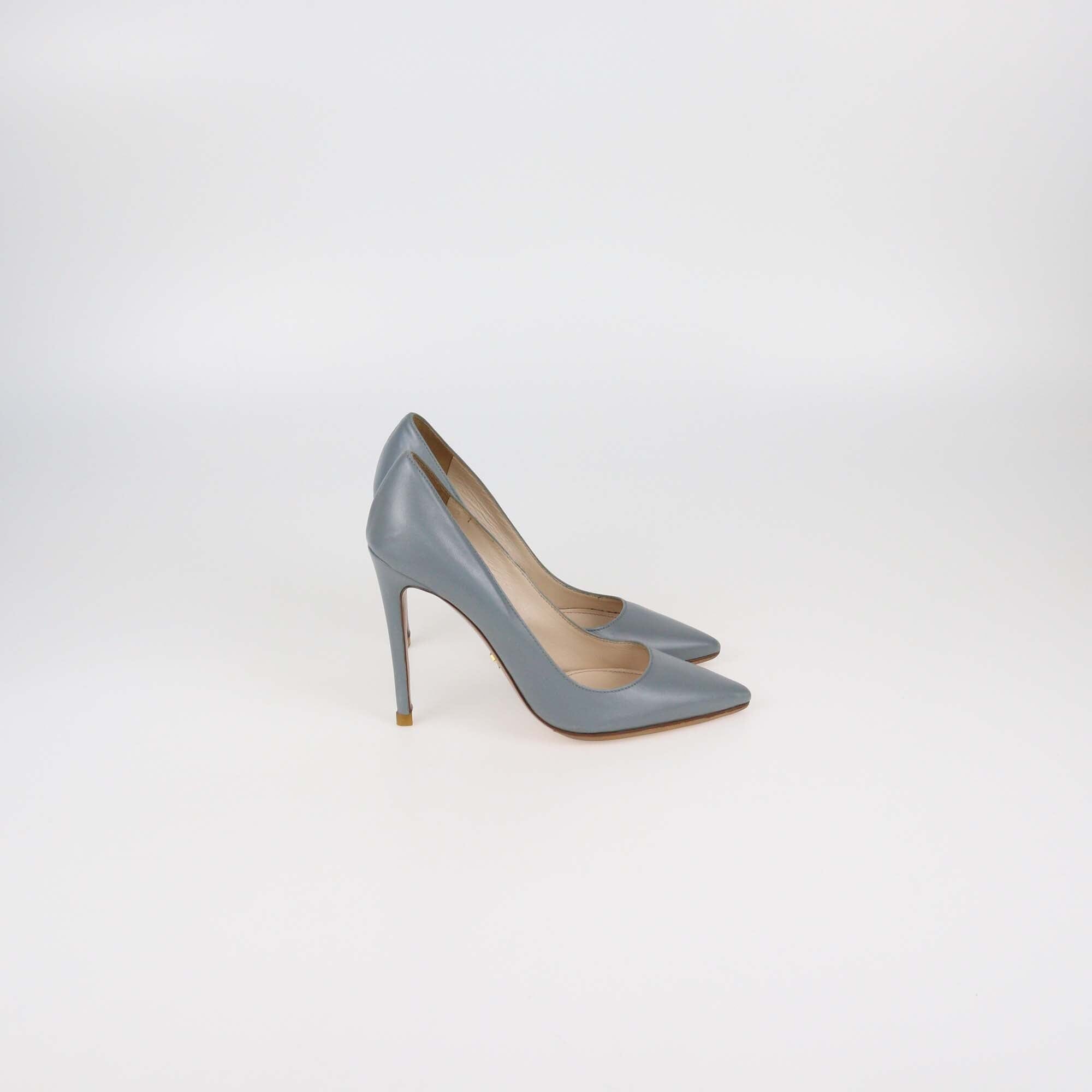 Prada Grey Leather Pointed Toe Pumps Womens Prada 