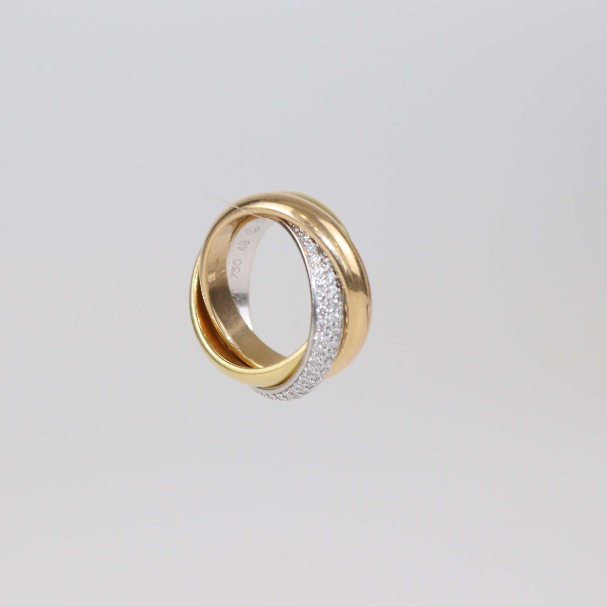 Cartier Three Tone 18K Gold Trinity De Cartier Ring Size 49