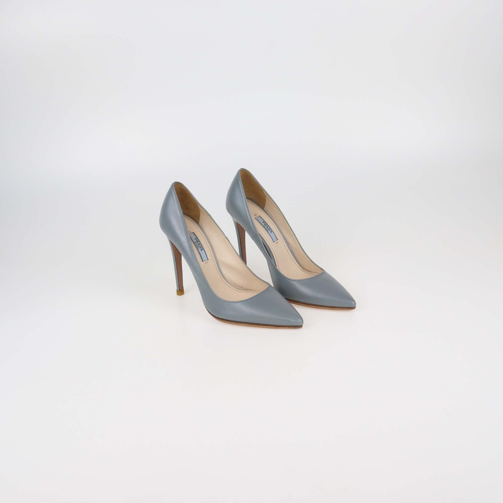 Prada Grey Leather Pointed Toe Pumps Womens Prada 