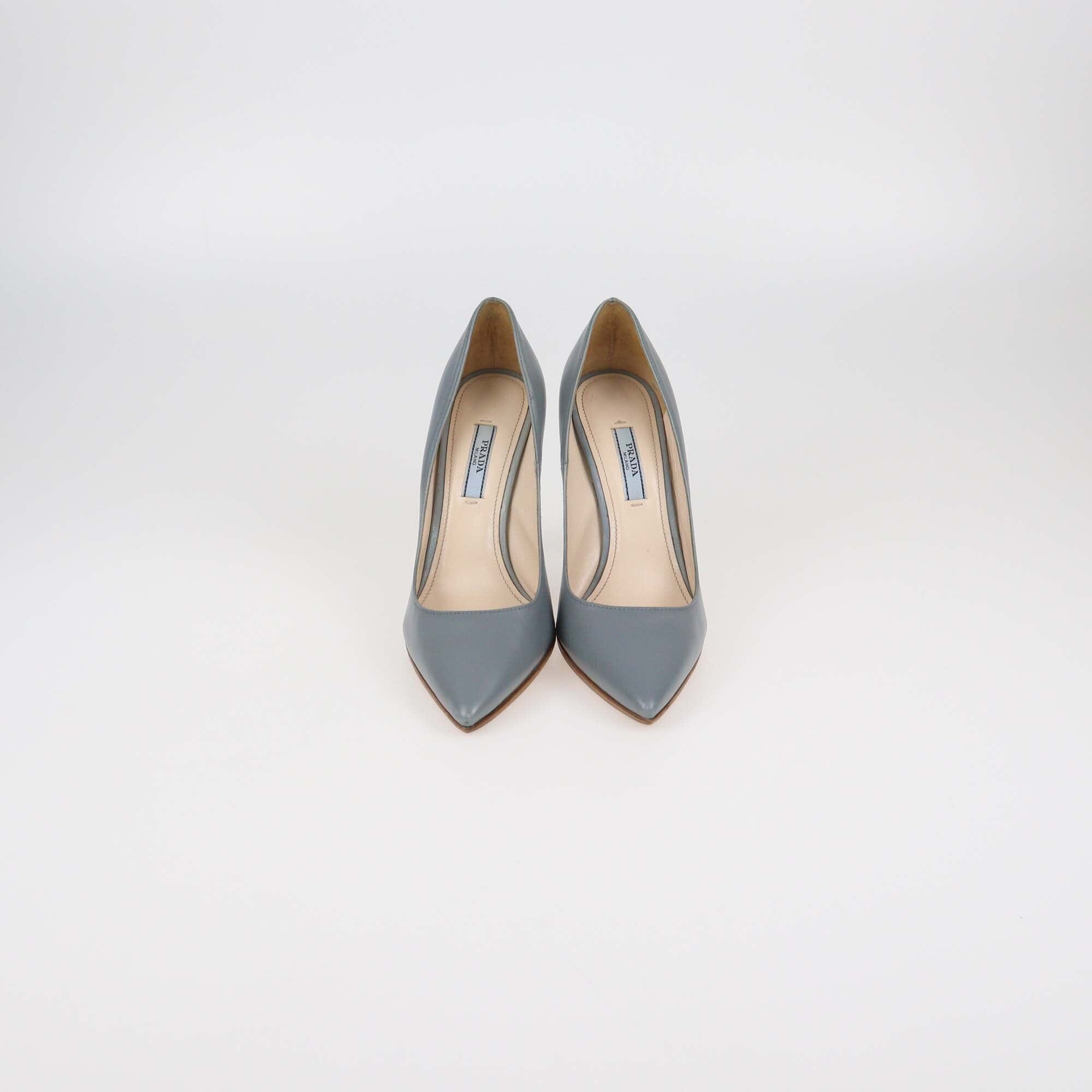 Prada Grey Leather Pointed Toe Pumps Womens Prada 