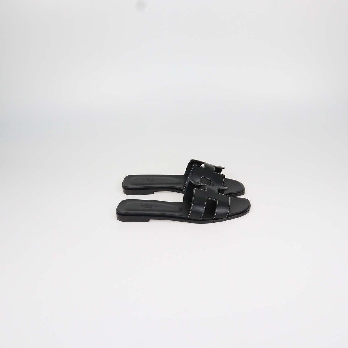 Hermes Black Box Calf Leather Oran Sandals
