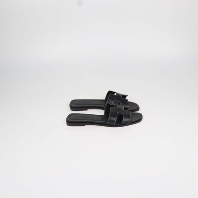 Hermes Black Box Calf Leather Oran Sandals
