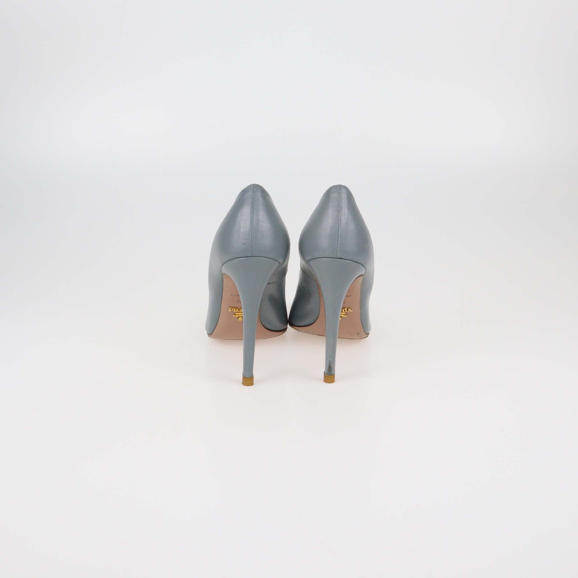 Prada Grey Leather Pointed Toe Pumps Womens Prada 