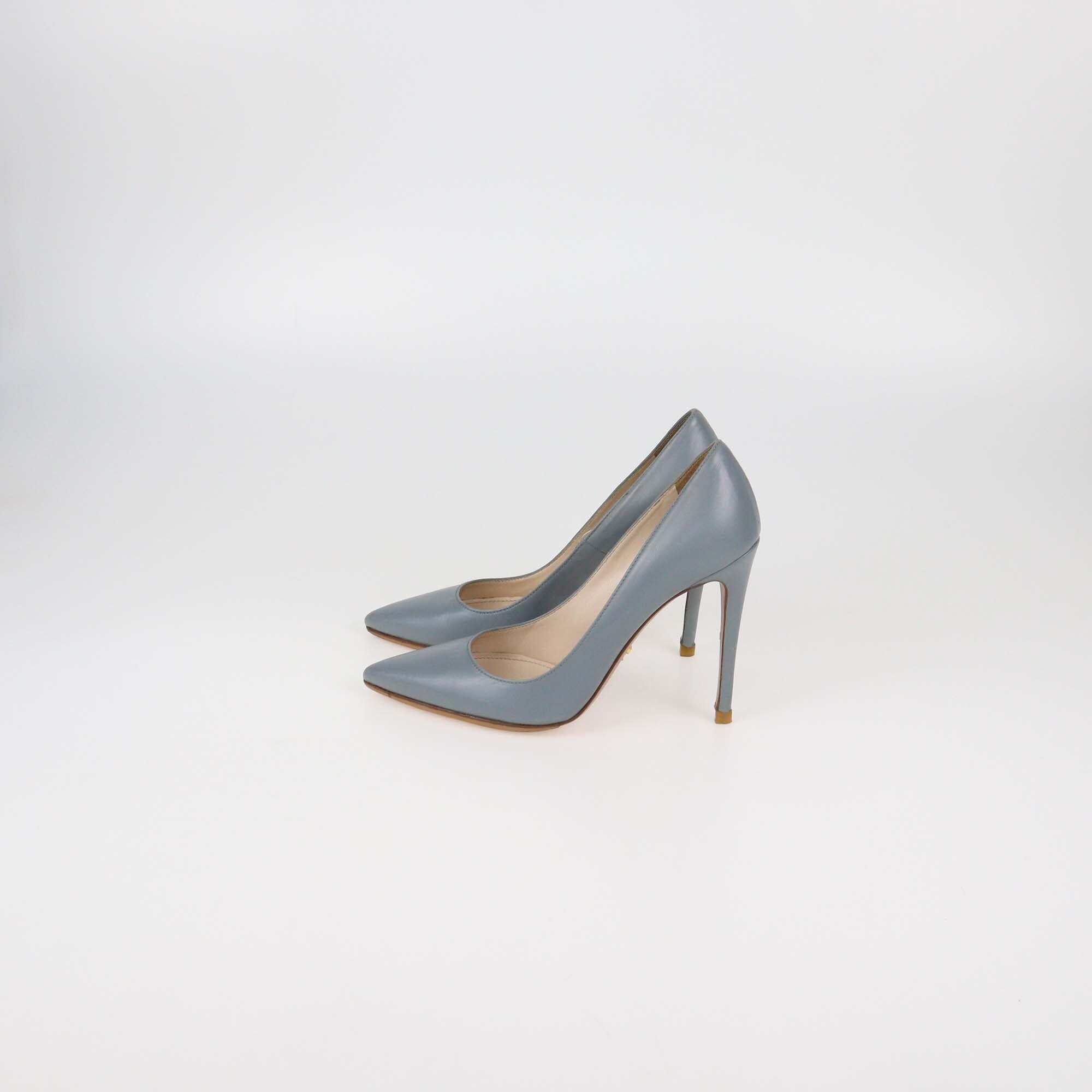 Prada Grey Leather Pointed Toe Pumps Womens Prada 