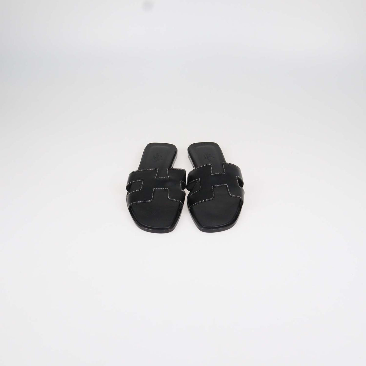 Hermes Black Box Calf Leather Oran Sandals
