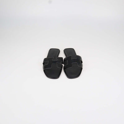 Hermes Black Box Calf Leather Oran Sandals