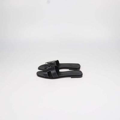 Hermes Black Box Calf Leather Oran Sandals