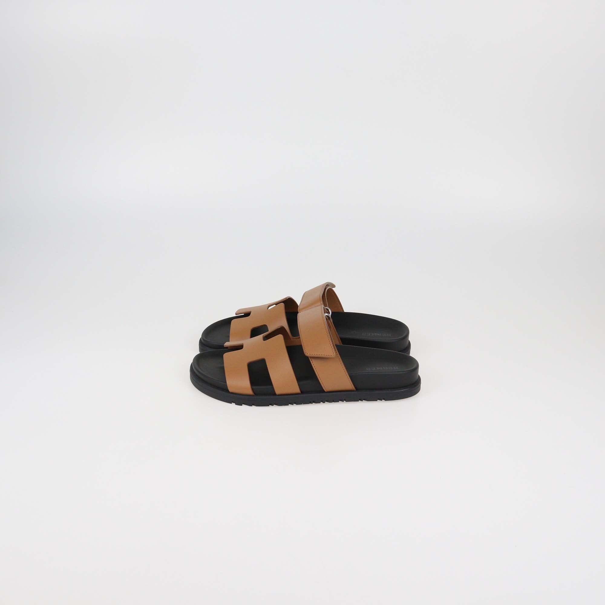 Hermes Naturel Leather Chypre Sandals Womens Hermes 